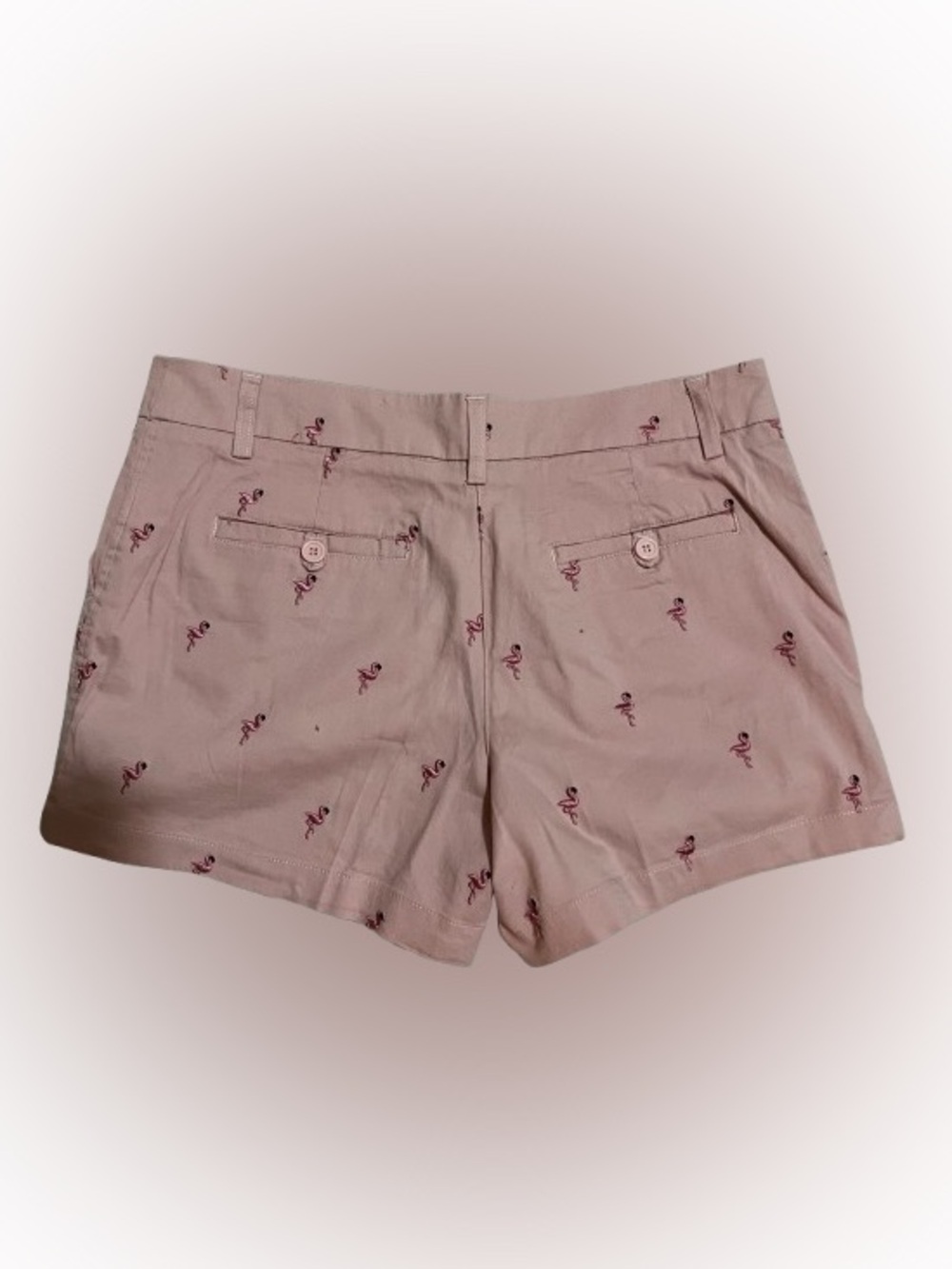British Khaki Blush Pink Embroidered Flamingo Shorts Sz 6 Chino Style Pockets
